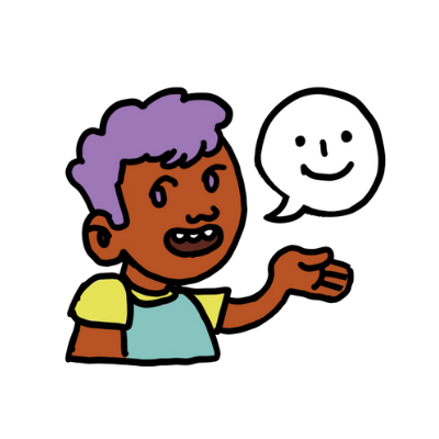 Young boy having a say with a happy face inside a speech bubble
